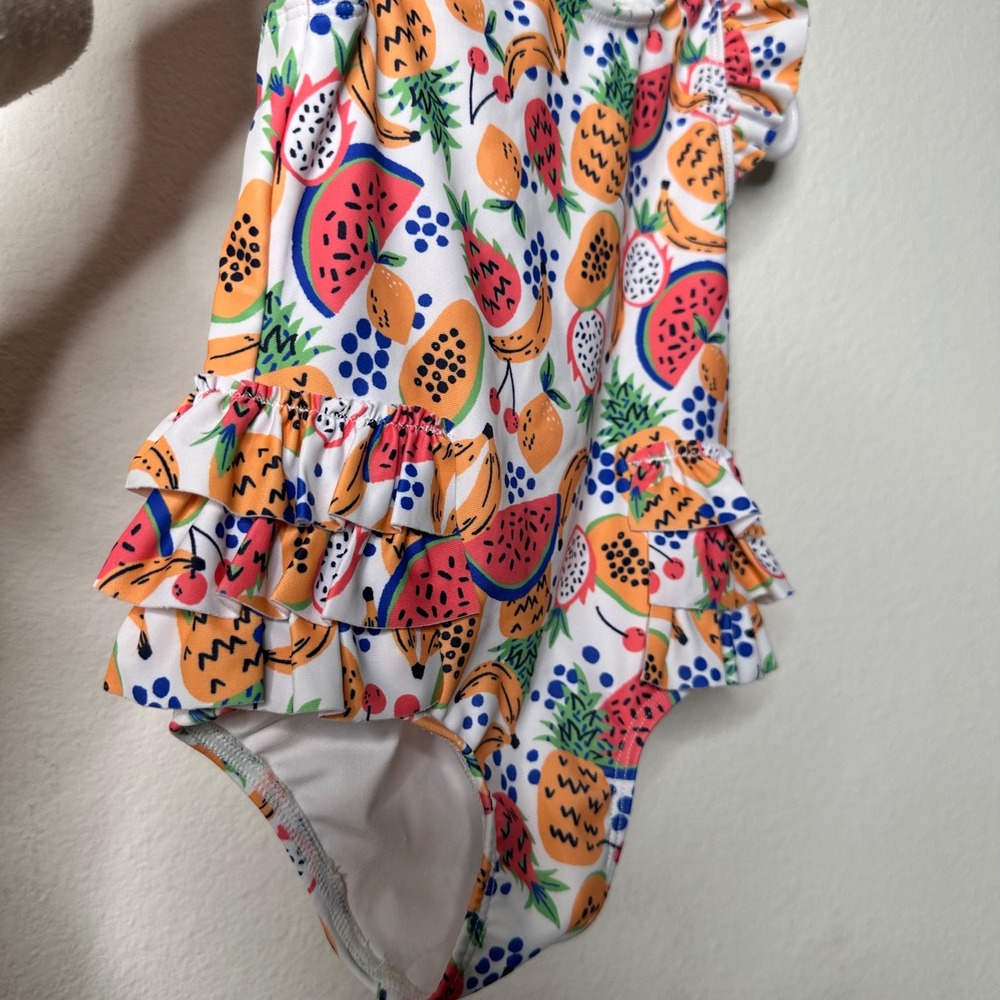 Tucker + Tate Tropical Fruit Ruffle One Piece Swimsuit White 12M Baby Girl - Picture 2 of 6